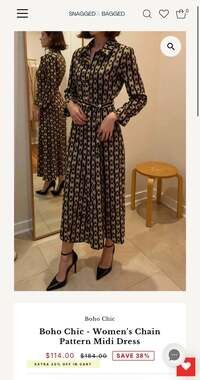 Boho Chic Brown and Gold Chain Link Print Maxi Shirt Dress with Waist Tie